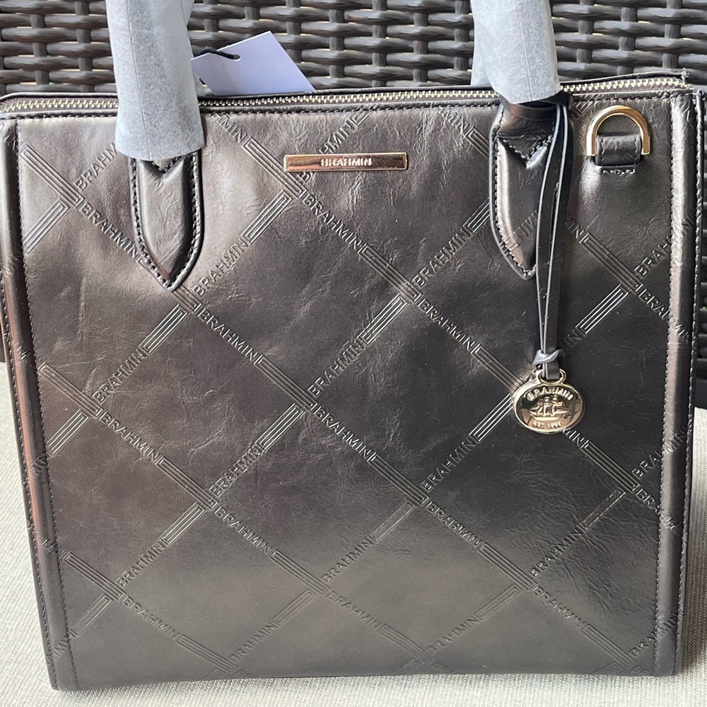 NWT Brahmin Caroline in GRAY BRAHMIN LOGO Imprint Satchel